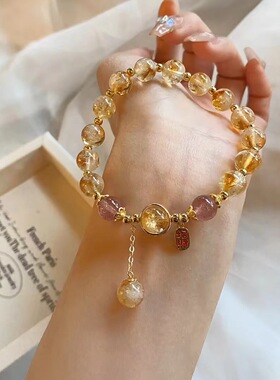 纳福牌人造水晶黄塔晶黄水晶手串小众设计款滴溜女款清新甜美手链