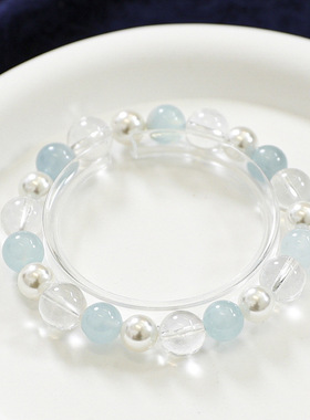 冰透双色珠人造海蓝宝手链女高级感串珠学生闺蜜手串礼物轻奢水晶