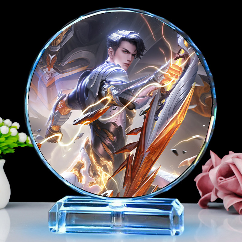 王者荣耀手办王者荣耀手办发光水晶摆件狂铁战车刘备亚连生日礼物马可波罗夜灯