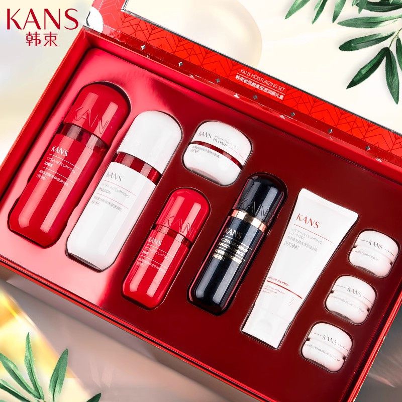 韩束红胶囊水乳护肤品套装女补水网 韩束领航面部护理套装