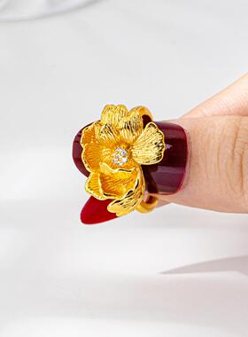 高级感镶钻芍药花越南沙金戒