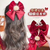 Crown head decorated with large red bow tie child hairpin girl New Year hair accessories 2024 new baby Chinese New Year card