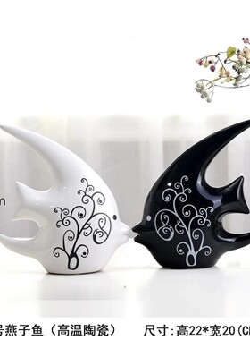 创意新房家居饰品摆件客厅酒柜装饰品现代简约抽象陶瓷亲嘴鱼摆设