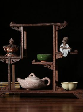 新中式实木鸡翅木小博古架微型家居客厅酒柜茶室办公室装饰品摆件