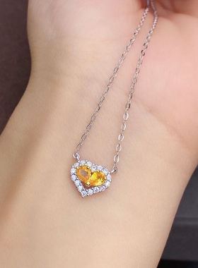 925银天然黄色蓝宝石项链