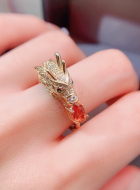 2024龙年新款戒指天然芬达石榴石戒指高净度颜色好龙戒指