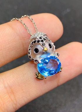 萌萌哒925银精工镶嵌托帕石吊坠