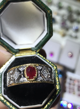 925银镀双色18金镶嵌天然红宝石戒指天然天然天然