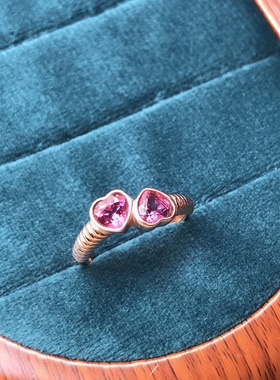 爱心镁铝石榴石戒指925银镀玫瑰金镶嵌