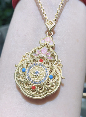 925银镀黄金珐琅彩葫芦吊坠女小众设计感高级轻奢精致闺蜜礼物