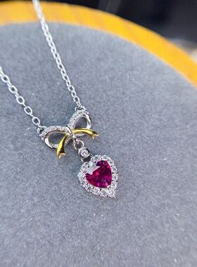 925银电镀石榴石紫红色项链吊坠