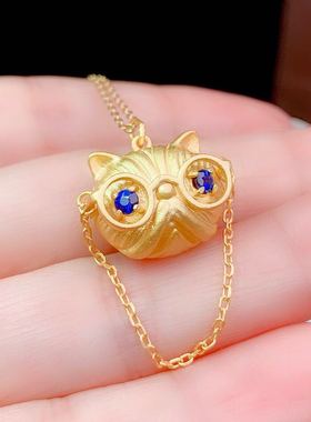 萌萌哒925银蓝宝石古法金吊坠