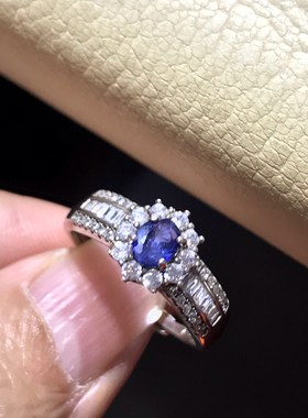 天然斯里兰卡蓝宝石戒指女银镀18k金镶嵌轻奢日韩活口可调节