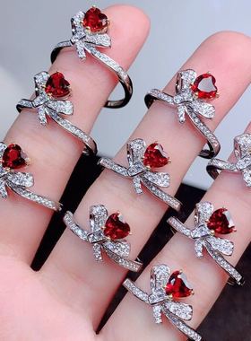 925银白金色萌妹子风石榴石戒指