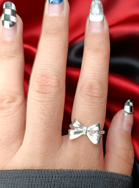 纯银蝴蝶结戒指高级感