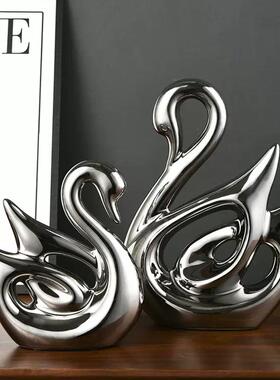 装饰品酒柜情侣天鹅摆件陶瓷轻奢