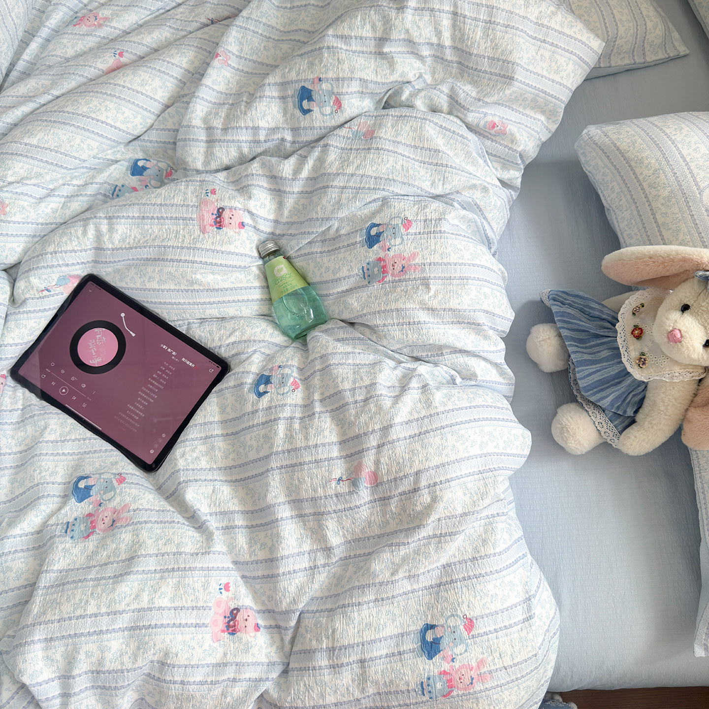 A类双层纱床上四件套纯棉全棉2025新款卡通风床单被套宿舍三件套4