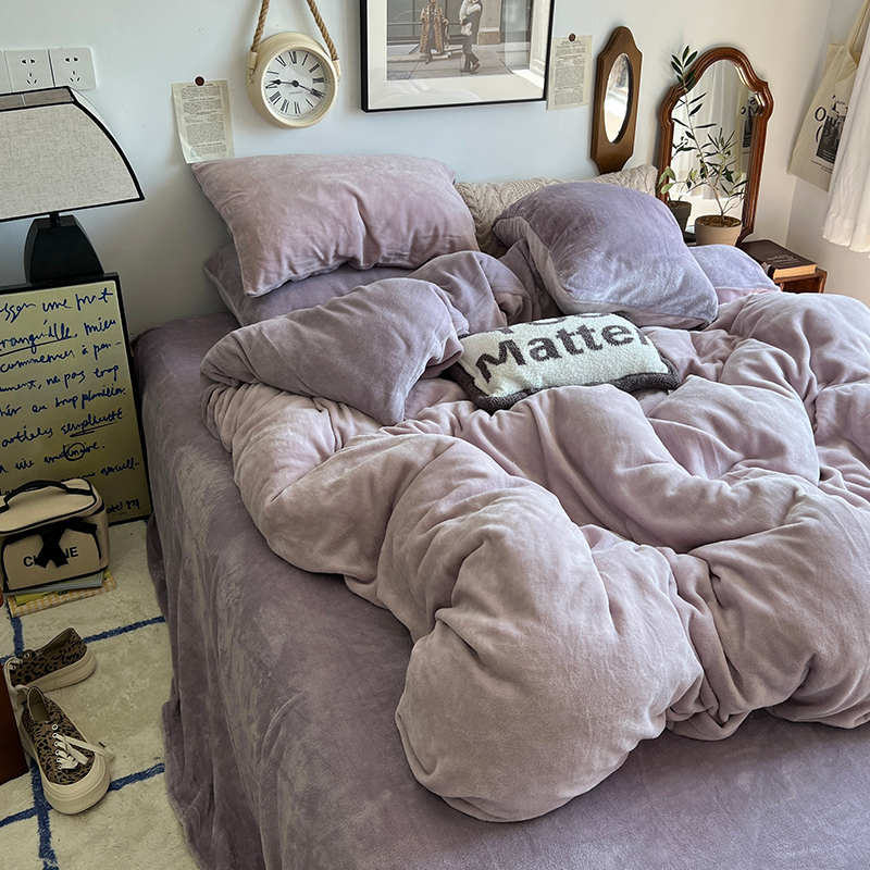 A类双面牛奶绒床品四件套加厚秋冬季珊瑚绒被套床单三件套法兰绒4