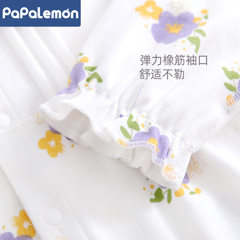 柠檬爬爬女宝宝连体衣春秋季纯棉婴儿衣服可爱外出小翻领哈衣春装 - 图2