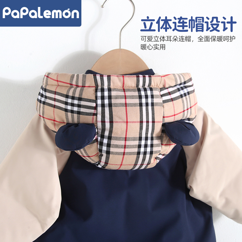 柠檬爬爬三防宝宝保暖羽绒服冬季婴儿轻薄连体衣外出连帽哈衣冬装