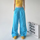 Lake blue retro paratrooper ໂດຍລວມ pants ຂາກວ້າງສໍາລັບແມ່ຍິງພາກຮຽນ spring ແລະ summer