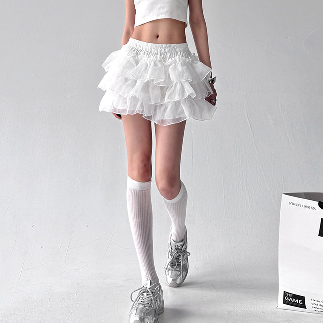 2025 spring and summer new solid color versatile layered A-line skirt mesh cake skirt fluffy skirt