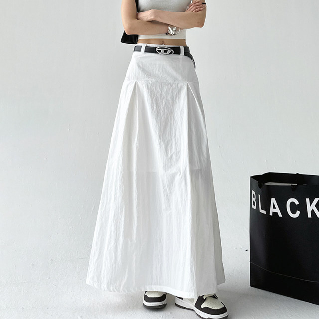 Long high waist slim and versatile A-line long skirt
