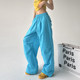 Lake blue retro paratrooper ໂດຍລວມ pants ຂາກວ້າງສໍາລັບແມ່ຍິງພາກຮຽນ spring ແລະ summer