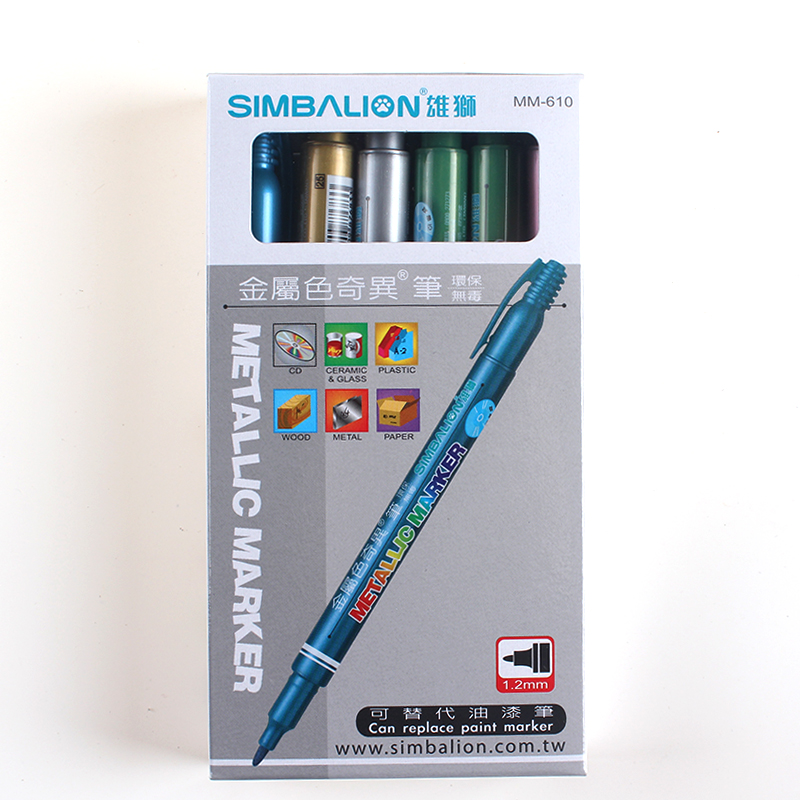 台湾雄狮MM-610硬头金属色可替代油漆笔金银红绿蓝5色 MM681B软头金属奇异笔手绘记号涂鸦彩色记号笔6只包邮 - 图3
