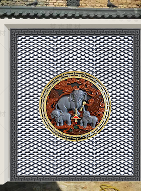 梦古90彩绘吉祥如意套装170*195树脂仿古装饰墙面新中式塑料挂件