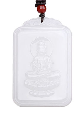九福润和田玉羊脂玉白玉观音吊坠男士项链玉石挂件玉佩玉牌