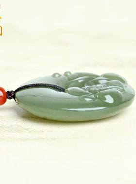 博文玉润和田玉莲花吊坠青玉莲花平安扣挂件男女款玉项链饰品玉佩