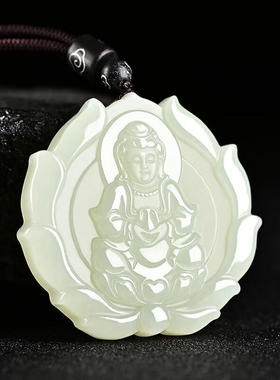 思赞和田玉观音吊坠男莲花观音玉佩男士玉牌玉石挂件项链挂坠男款
