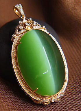 玉佳佳和田玉一线猫眼吊坠男女项链挂件玉牌送生日礼物25.2*50mm