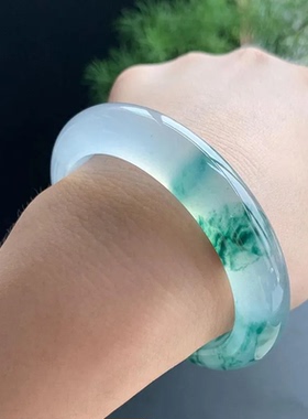 缅甸翡翠手镯平替石英岩冰飘花玉镯情人节礼物平安镯女款