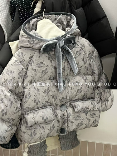 女童加厚棉服冬装2025女孩水墨印花面包服保暖棉衣羽绒棉碎花棉袄 - 图3