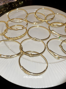 18k真金电镀锆石蛇形开口手镯欧