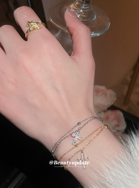 法式锆石十字架星星手链精致小众