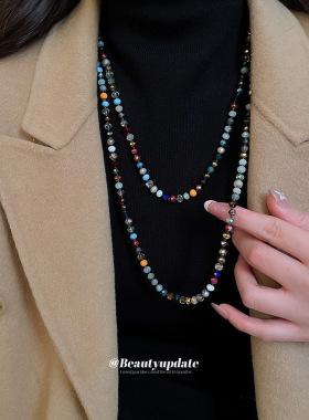 民族风彩色水晶串珠项链波西米亚