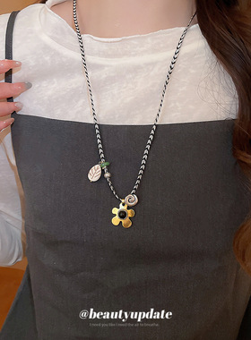 银丝线玉髓花朵吊坠项链新中式复