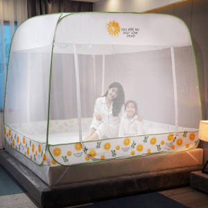 北极绒蚊帐免安装钢丝蒙古包三开门学生单双人可挂风扇拉链全有底