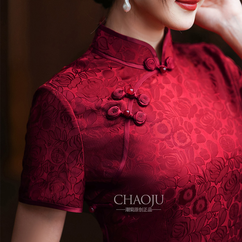 改良旗袍日常可穿红色妈妈喜服婚宴装夏季新款2024喜婆婆礼服高贵