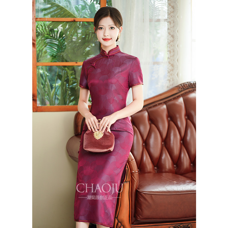 喜婆婆婚宴装2024新款新中式旗袍真丝桑蚕丝高贵妈妈礼服平时可穿