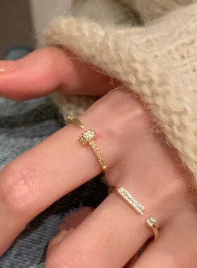 超闪锆石素圈钉子戒指女开口戒