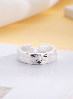 猫咪狗日记情侣一对戒素圈指环