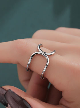 个性开口扭曲线条戒指女食指指环