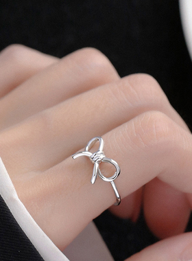 女925银镂空蝴蝶结戒指冷淡风