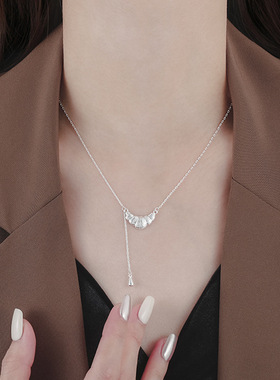 92银女锁骨链牛角包灵动流苏项链