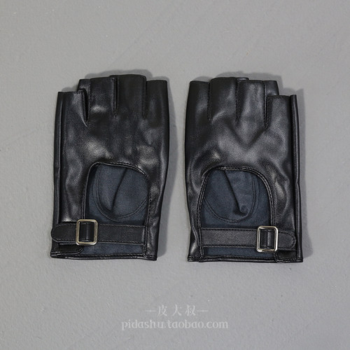 黑洛丽塔朋克少女jk机能原宿暗摇滚蹦迪街舞表演系扣皮质半指手套 - 图0