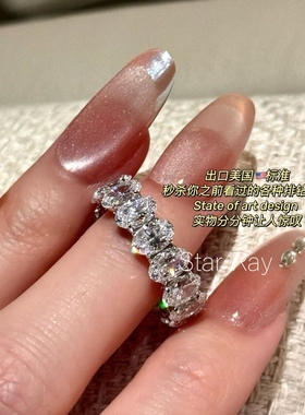 Star Ray「光晕环绕」D色5A仿真钻男女款蛋形排钻实心纯银戒指
